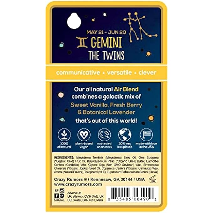 crazy rumors GEMINI ZODIAC ALL NATURAL, PLANT BASED LIP BALM TO MOISTURIZE AND NOURISH YOUR LIPS - AIR BLEND (VANILLA CREAM, FRESH BERRY AND BOTANICAL LAVENDER) - Image 2